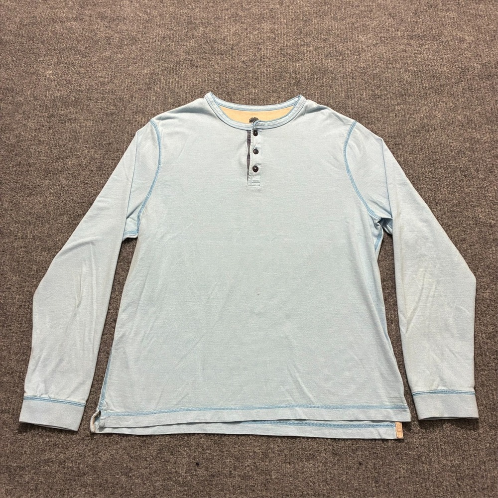 Ocean & Coast Mens T-Shirt Size Large Light‎ Blue Cotton Henley Long Sleeve